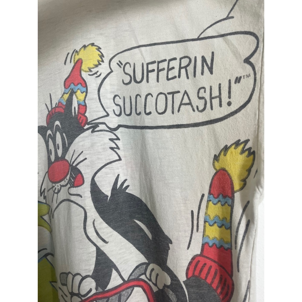 VINTAGE 1985 Warner Bros Single Stitch Tweety Bird Sylvester Long Sleep Tee - Picture 10 of 16